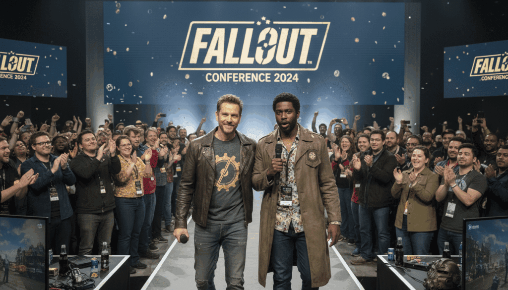 sudden appearance of walton goggins and aaron motin at fallout conference